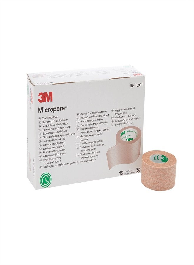 Micropore 3M Microfoam Surgical Tape, Non-Sterile, Easy Tear Paper, Tan, 1 in x 10 yds, 12 Count - Image 1